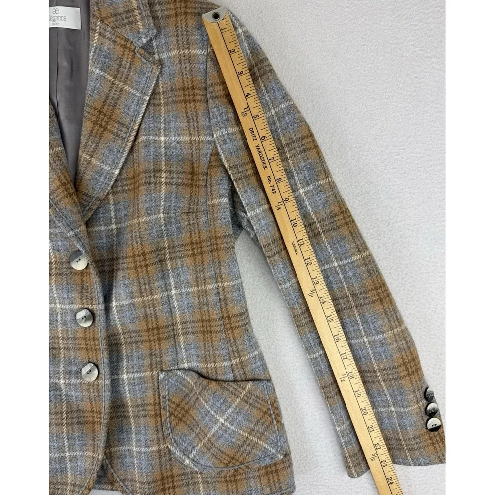 VTG Elegance Paris Plaid Button‎ Blazer Women's Medium Wool Blend Jacket Poland
